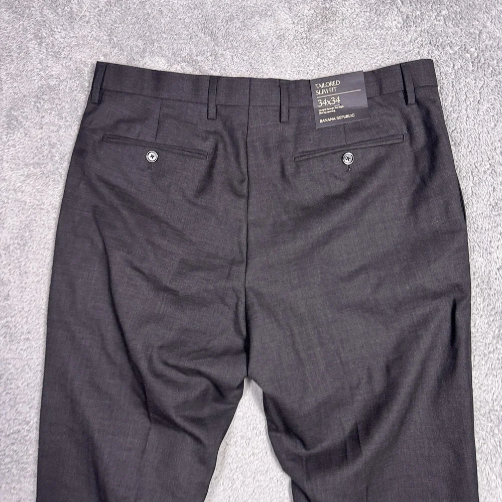 Banana Republic Pants Mens 34x34 100% Wool Charcoal Tailored Slim Fit Trousers